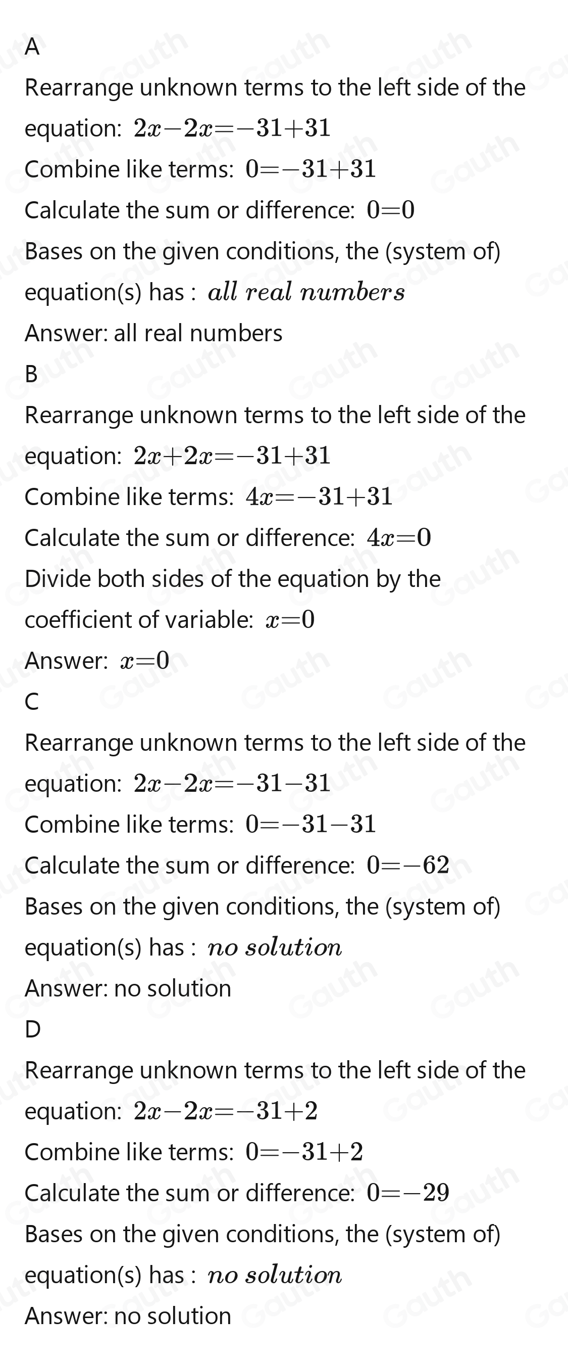 Solved: Which of the following equations have exactly one solution ...