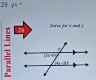 y= *
a 28 Solve for x and y.
 5/3 
E