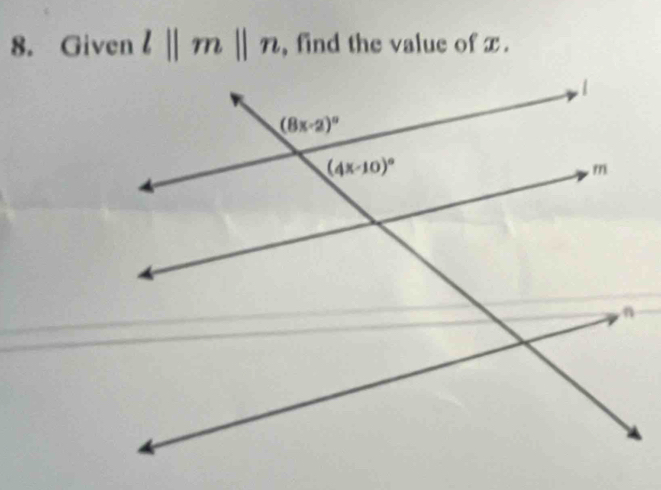 Given l||m||n , find the value of x .