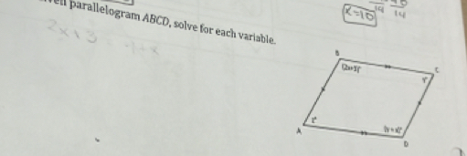 ell parallelogram ABCD, solve for each variable.