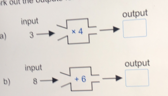 out the out 
input output 
a) 3
* 4
input output 
b) 8 + 6