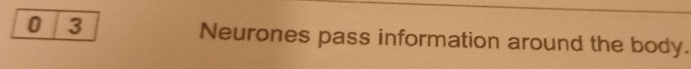 0 3 
Neurones pass information around the body.