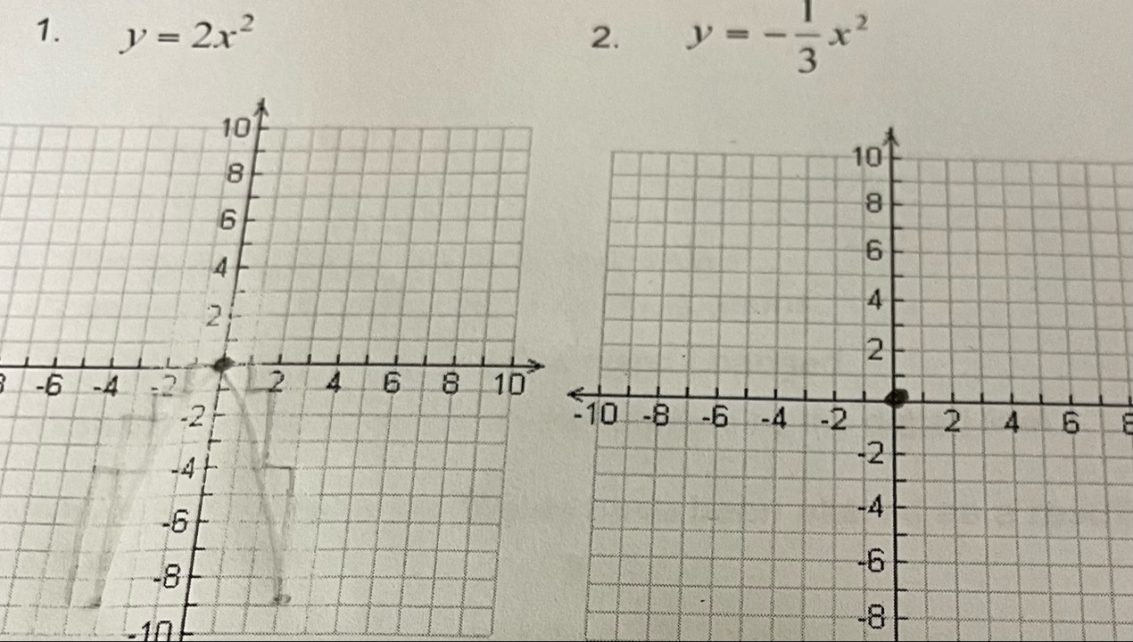 y=2x^2 2. y=- 1/3 x^2

L1Ω
-8