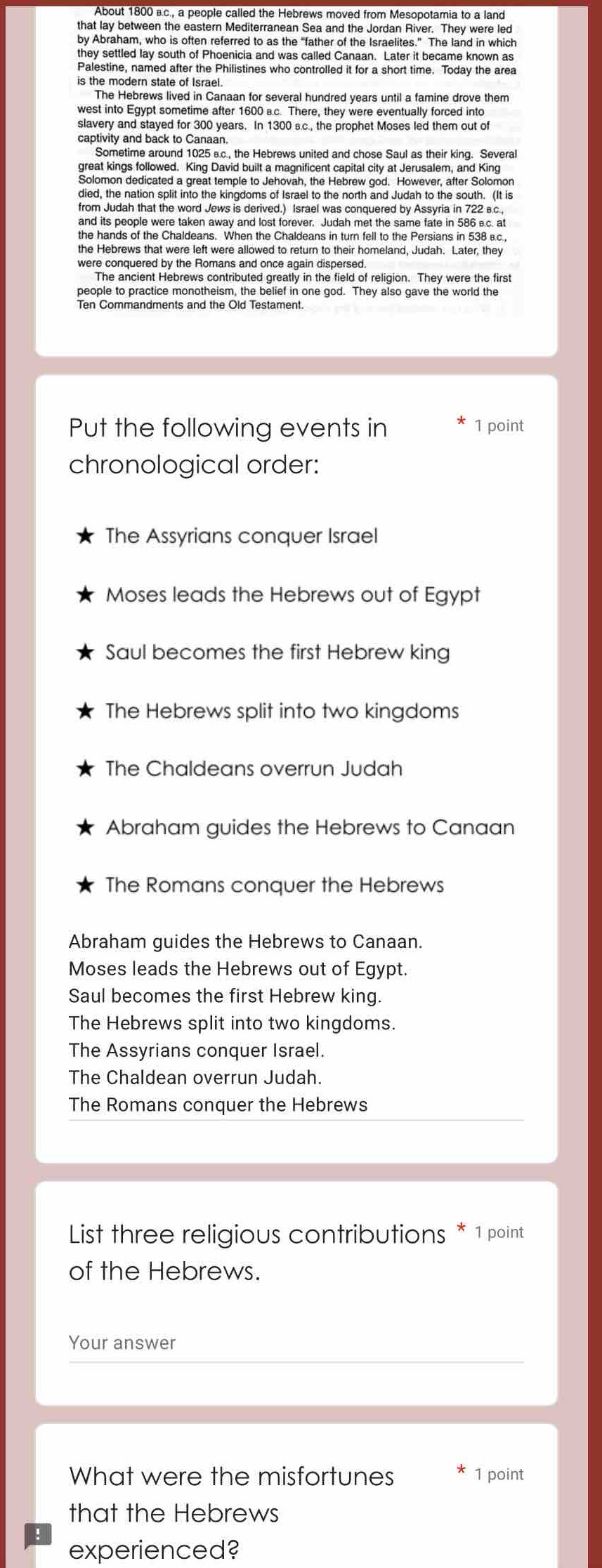 Solved: About 1800 ac., a people called the Hebrews moved from ...