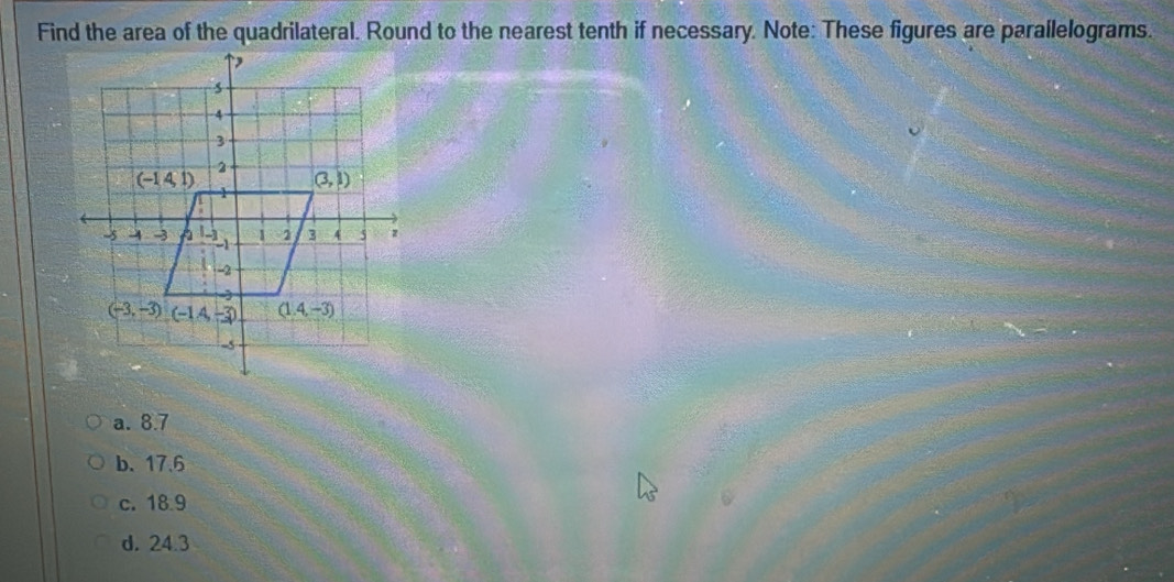 a. 8.7
b. 17.6
C. 18.9
d. 24.3