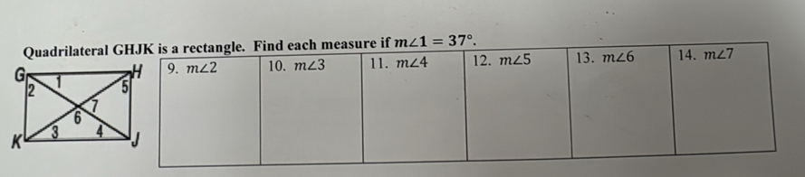 Quadrilateral m∠ 1=37°.