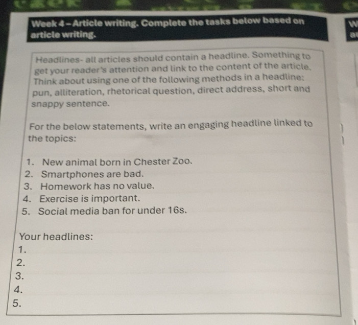 Solved: Week 4 - Article writing. Complete the tasks below based on w ...