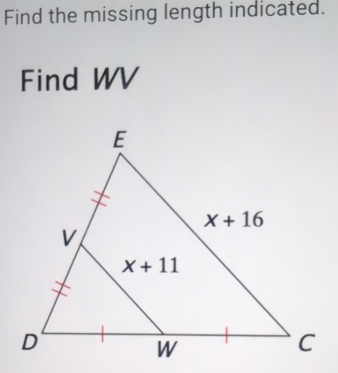 Find the missing length indicated.
Find WV