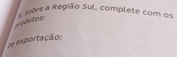 Sobre a Região Sul, complete com os 
produtos: 
De exportação: