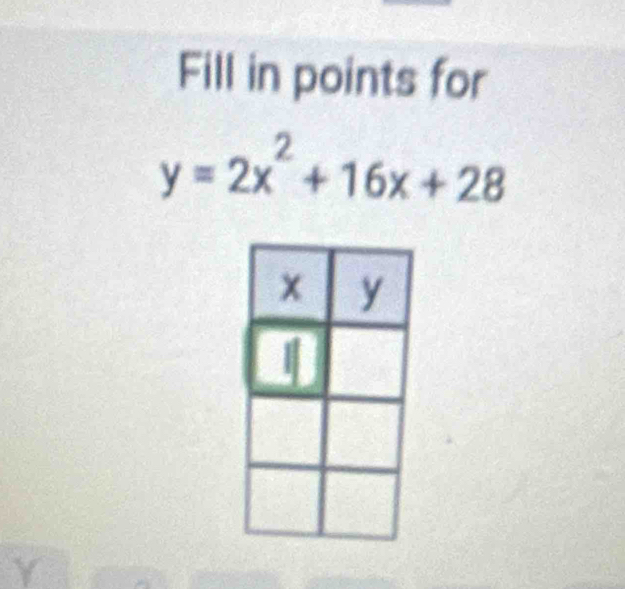 Fill in points for
y=2x^2+16x+28