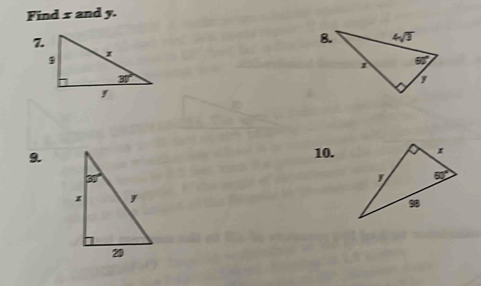 Find x and y.
7.
8.
9. 10.