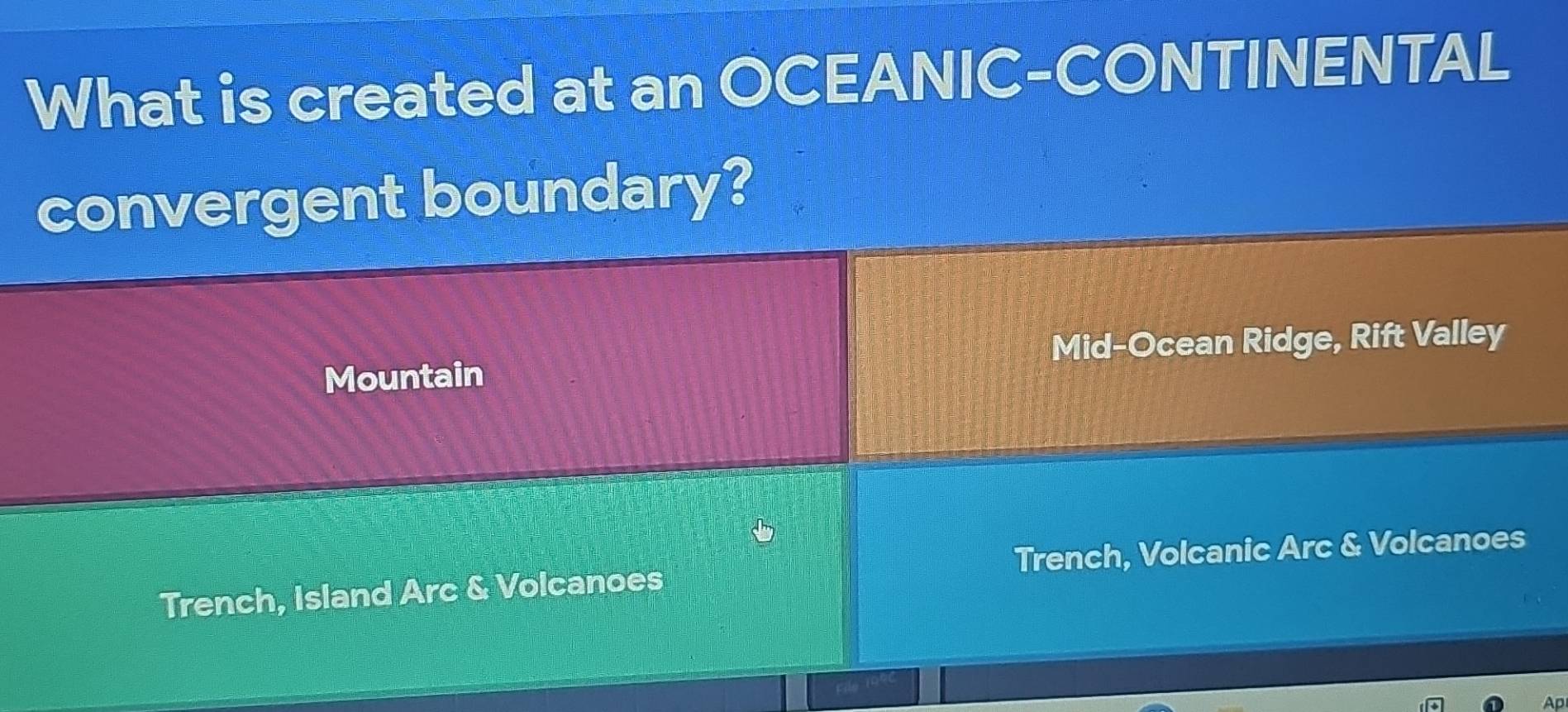 Solved: What is created at an OCEANIC-CONTINENTAL convergent boundary ...