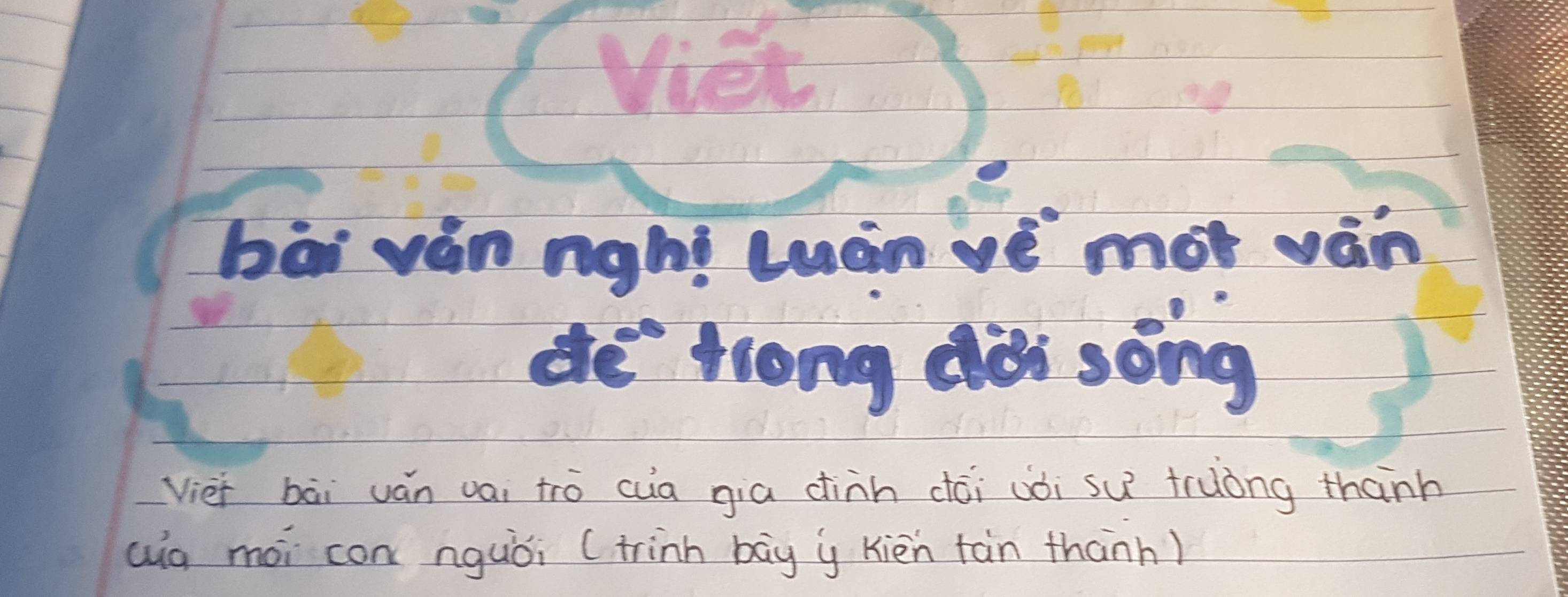 Viet 
bài ván nghí luán vé mot ván 
do tlong dài song 
Viet bài uán vai tro cua qia diàh cói jói su truòng thanh 
(ug mài con nguòi (trinn bāg y Kièn tàn thanh)