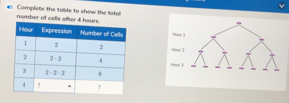 ④ Complete the table to show the total 
number of cells after
Hour
Hour
Hour