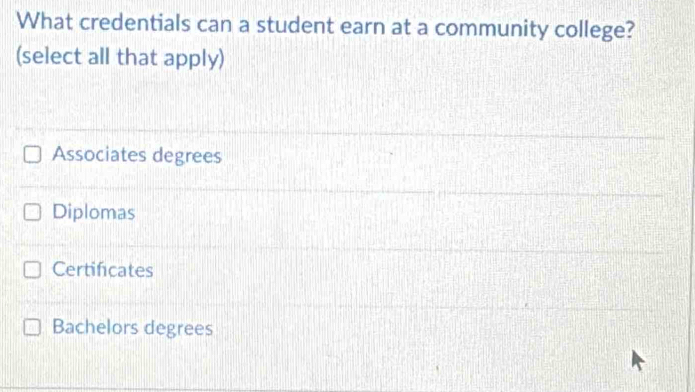 Solved: What credentials can a student earn at a community college ...