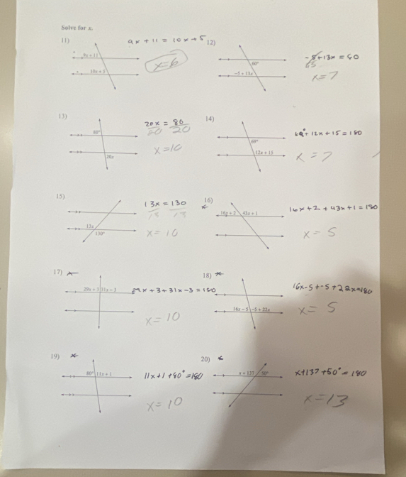 Solve for x
13)
20x=8
13x=130
1718)