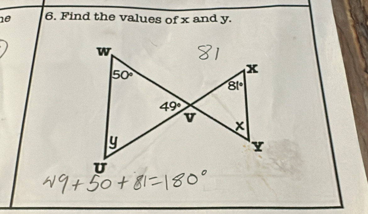 he
6. Find the values of x and y.