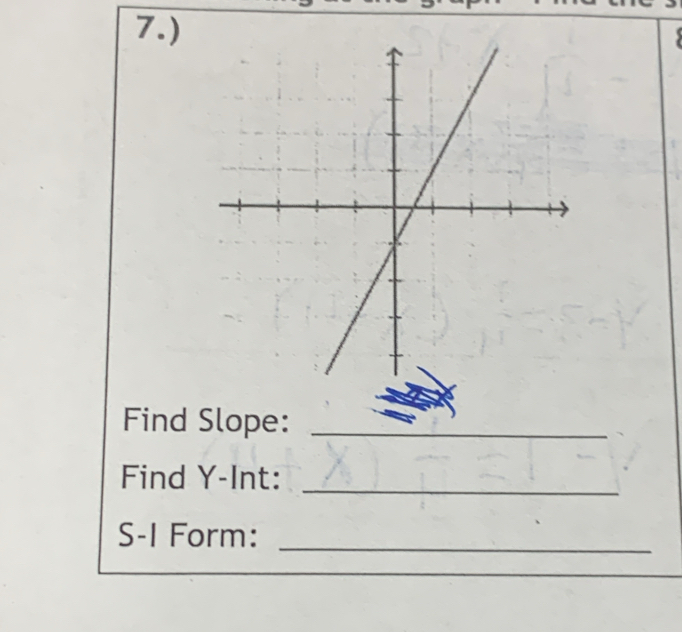 7.) 
Find Slope:_ 
Find Y -Int:_ 
S-I Form:_