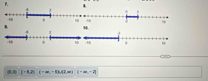 (0,3) [-5,2) (-∈fty ,-5)∪ (2,∈fty ) (-∈fty ,-2]