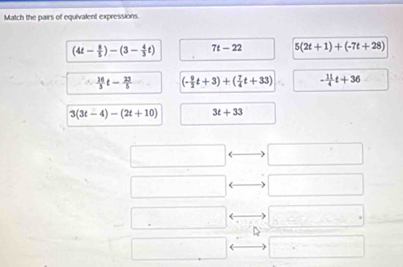 Match the pairs of equivalent expressions