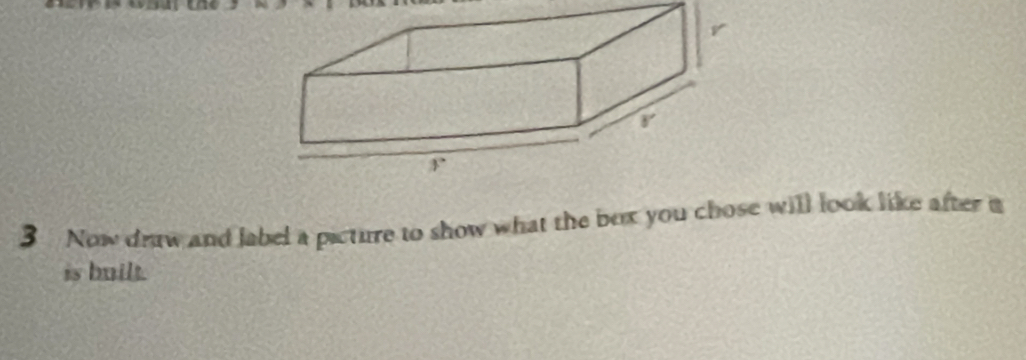 Now drw and label a picture to show what the box you chose will look like after i 
is built.