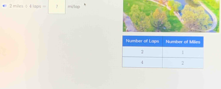 2miles/ 4laps=?mi/lap