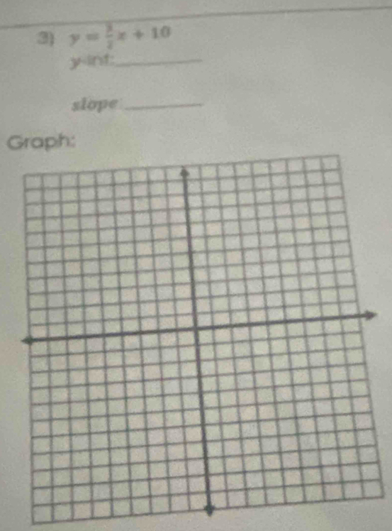 y= 3/2 x+10
y -int:_ 
slope_ 
Graph: