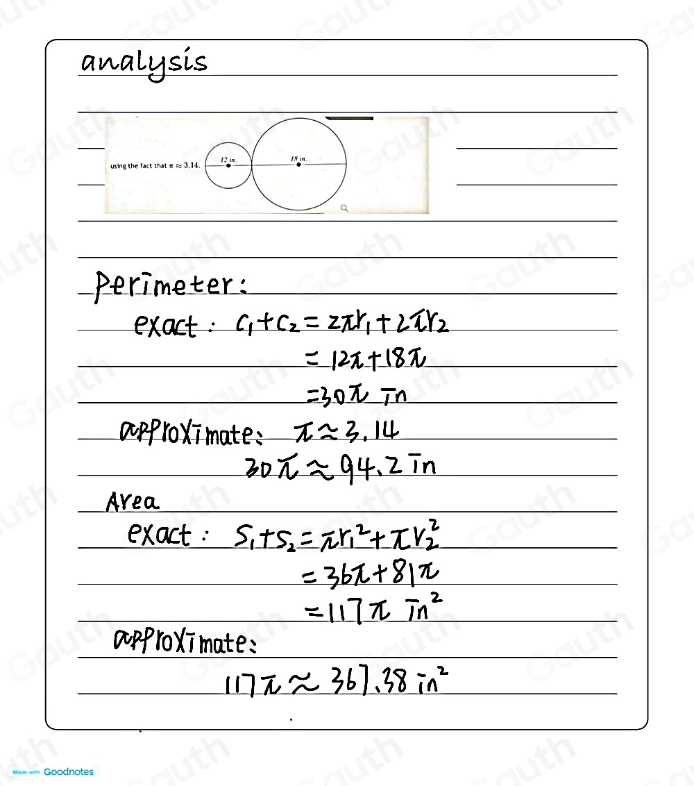 using the fact that π approx 3.14. 12 in. 18 in. 
 
 
 
 
 
 
 
Goodnotes