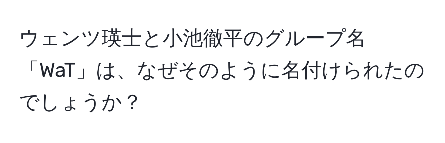 ウェンツ瑛士と小池徹平のグループ名「WaT」は、なぜそのように名付けられたのでしょうか？