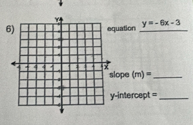 uation _ y=-6x-3
lope (m)= _ 
-intercept =_