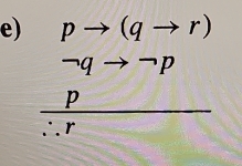 pto (qto r)
neg qto neg p □ 
 p/∴ r 