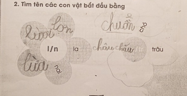 Tìm tên các con vật bắt đầu bằng 
for 
Iơi 
I/n la trâu 
lòo r