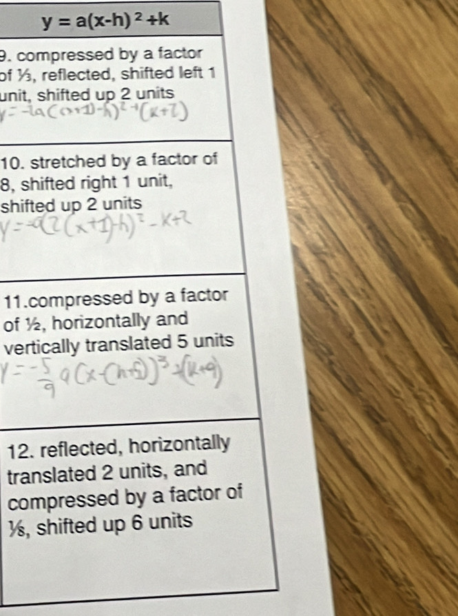 y=a(x-h)^2+k
9. co 
of ½
unit, 
10. 
8, s 
shif 
11. 
of 
ver 
12. 
tra 
co 
½,