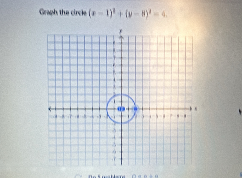 Graph the circle (x-1)^2+(y-8)^2=4. 
o 5 problems