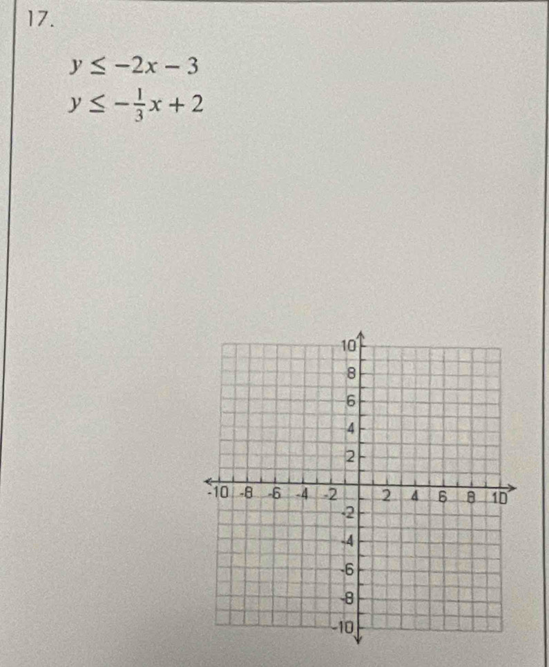 y≤ -2x-3
y≤ - 1/3 x+2