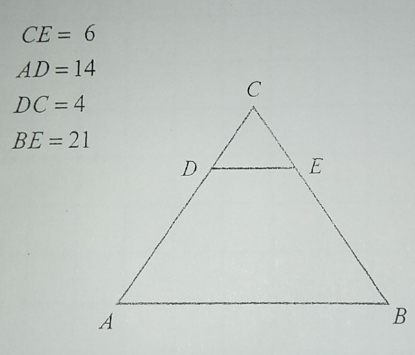 CE=6
AD=14
DC=4
BE=21