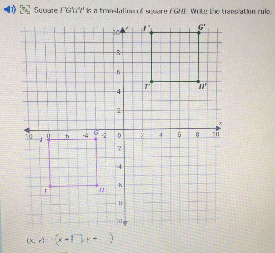 Square F'G'H'I'
(x,y)to (x+□ ,y+□ )