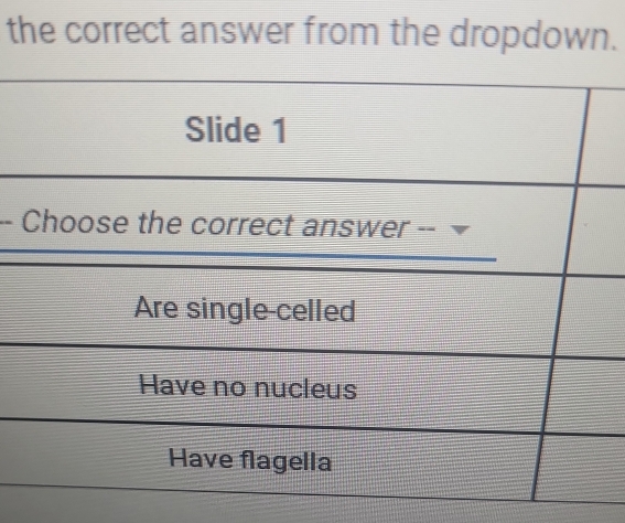 the correct answer from the dropdown.