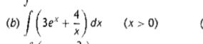 ∈t (3e^x+ 4/x )dx (x>0)