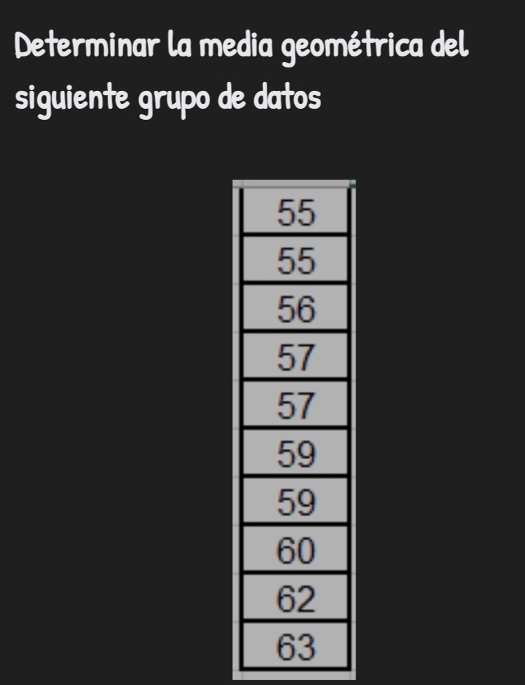 Determinar la media geométrica del 
siguiente grupo de datos