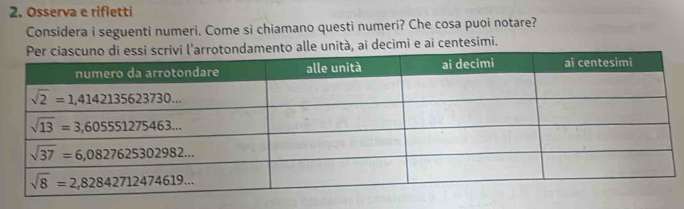 Osserva e rifletti
Considera i seguenti numeri. Come si chiamano questi numeri? Che cosa puoi notare?
to alle unità, ai decimi e ai centesimi.