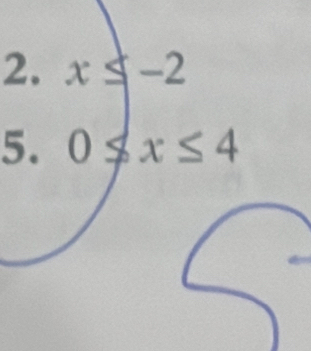 x≤ -2
5. 0≤ x≤ 4