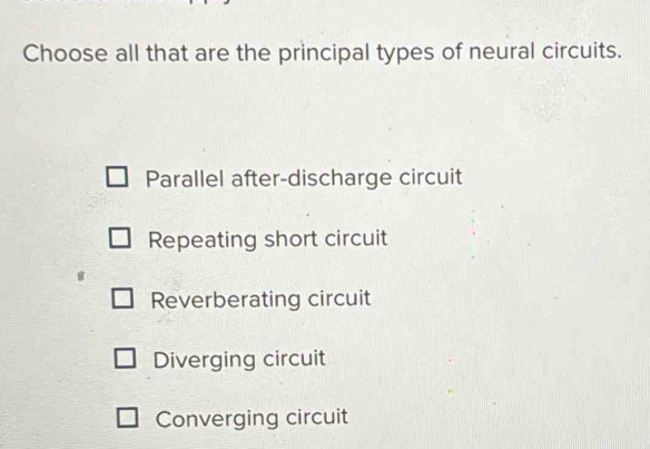 Solved: Choose all that are the principal types of neural circuits ...