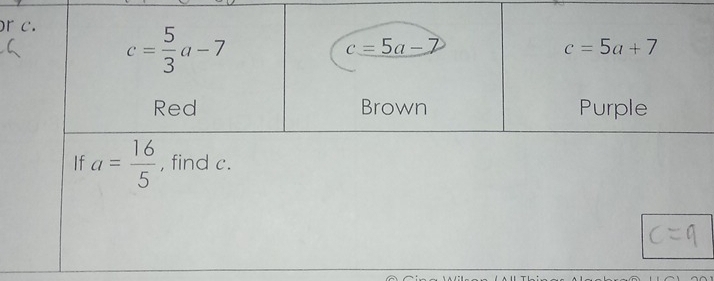 If a= 16/5  , find c.