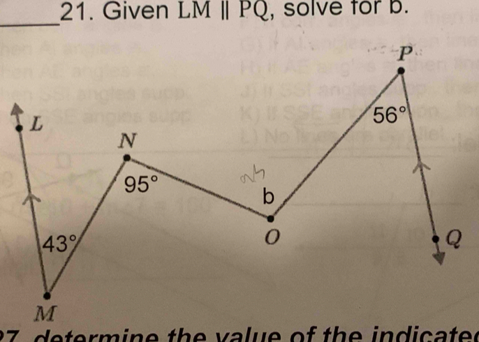 Given LMparallel PQ , solve tor b.
2 7, determine the va lue of the indicated