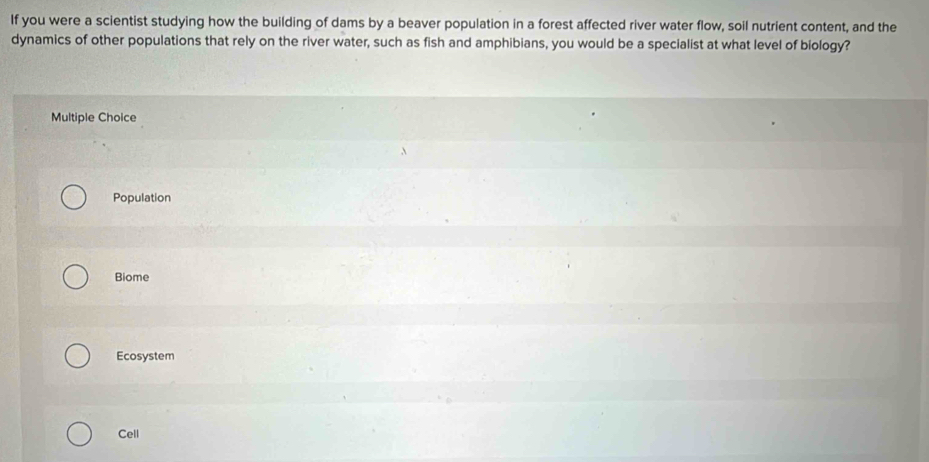 Solved: If you were a scientist studying how the building of dams by a ...