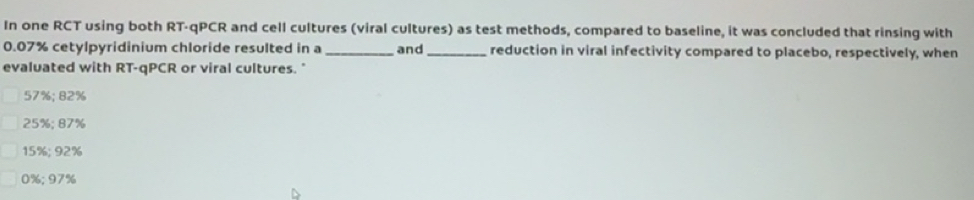 Solved: In one RCT using both RT-qPCR and cell cultures (viral cultures ...