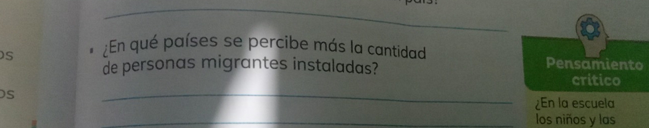 ¿En qué países se percibe más la cantidad 
de personas migrantes instaladas? 
Pensamiento 
_ 
critico 
S 
¿En la escuela 
_los niños y las