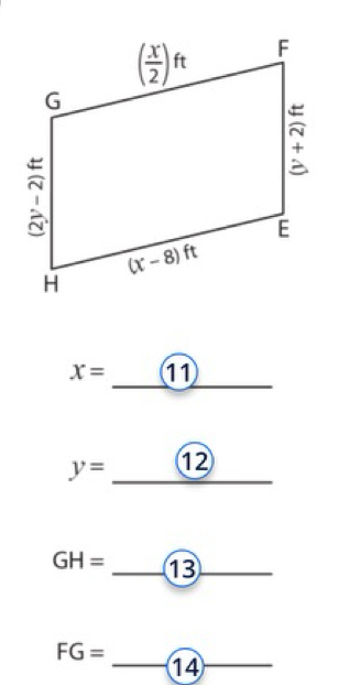 x= 11
y= 12
GH= __13
_
FG=
_14