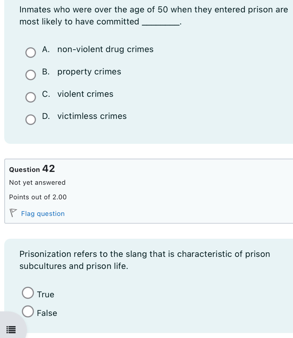 Solved: Inmates who were over the age of 50 when they entered prison ...